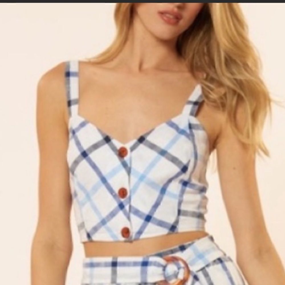 Red Carter Linen Meet & Greet Gingham Crop Top.Size M - Picture 3 of 13